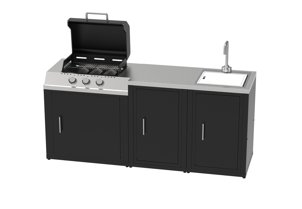 Outdoor Kitchen Set composed by 3 modules with gas BBQ and cupboard