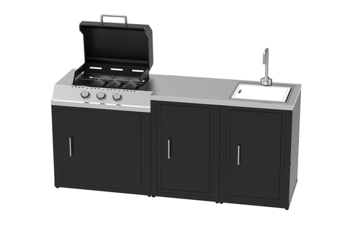 Ensemble de cuisine d'extèrieur composé de 3 modules avec plaque de gaz et armoire