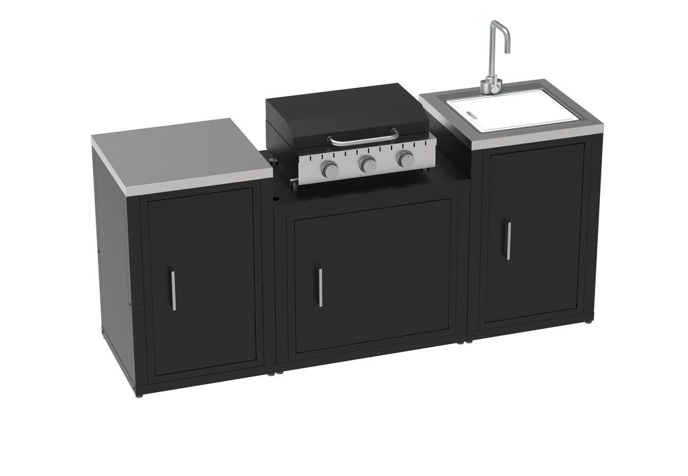 Outdoor Kitchen Set composed by 3 modules with gas griddle and cupboard