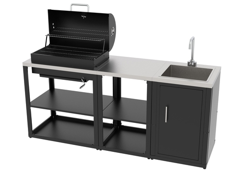 Ensemble de cuisine d'extérieur composé de 3 modules avec barbacue du gaz et étagères