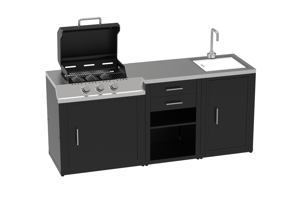 Outdoor Kitchen Set composed by 3 modules with gas BBQ and drawers