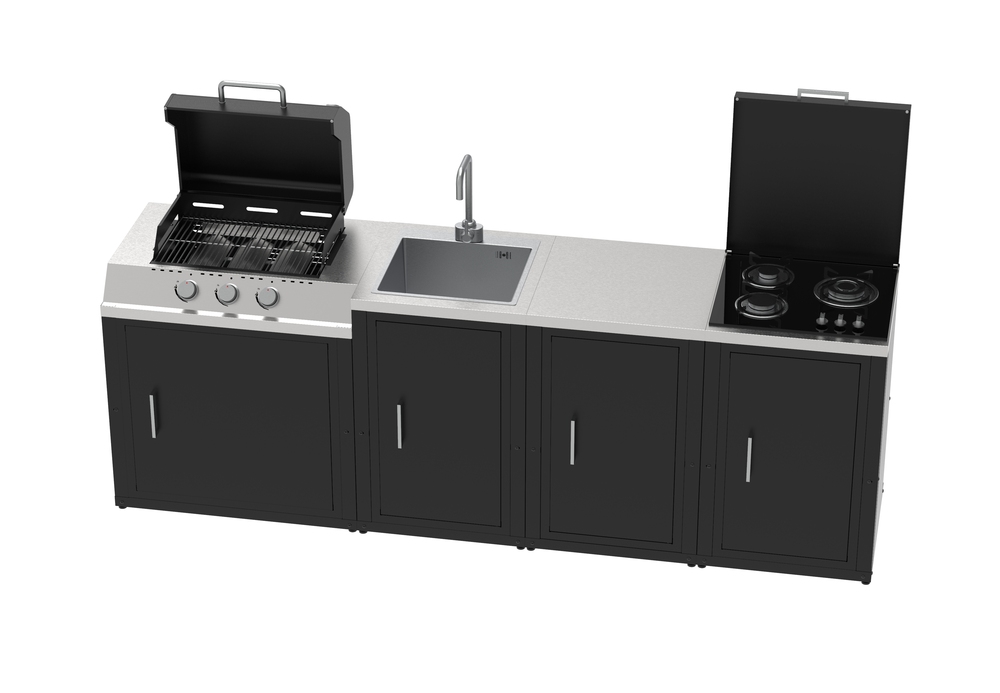 Outdoor Kitchen Set composed by 4 modules with Gas Barbecue and Gas Griddle