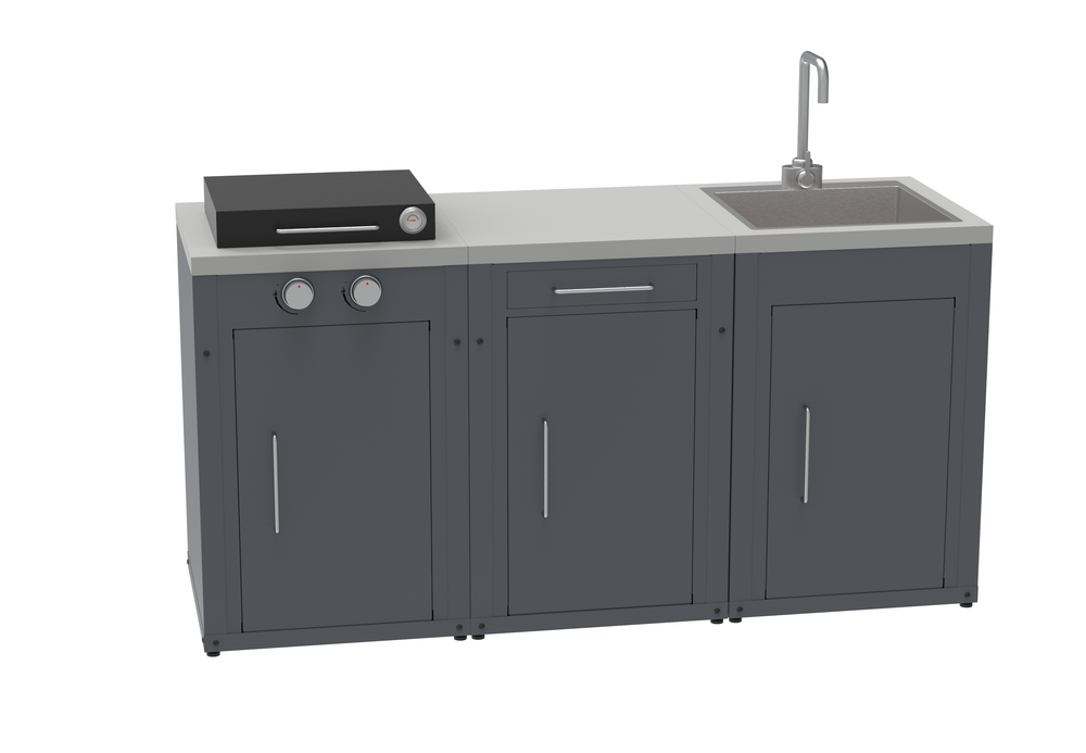 MOCA Outdoor Kitchen Set composed by 3 modules with gas BBQ and cupboard-drawer