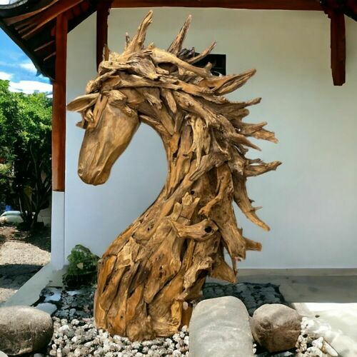 Statue Cheval en racine de teck - DecoIndo