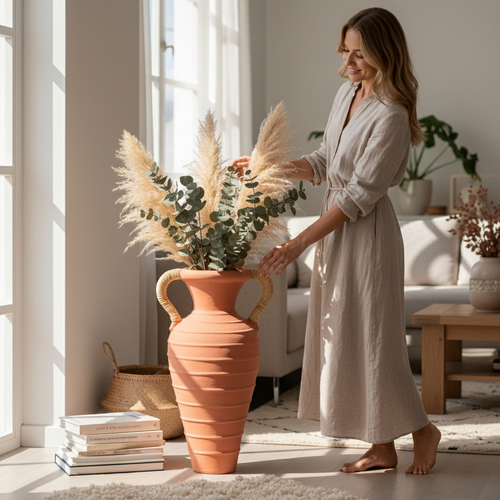 Poterie Flores en terre cuite finition rotin - DecoIndo