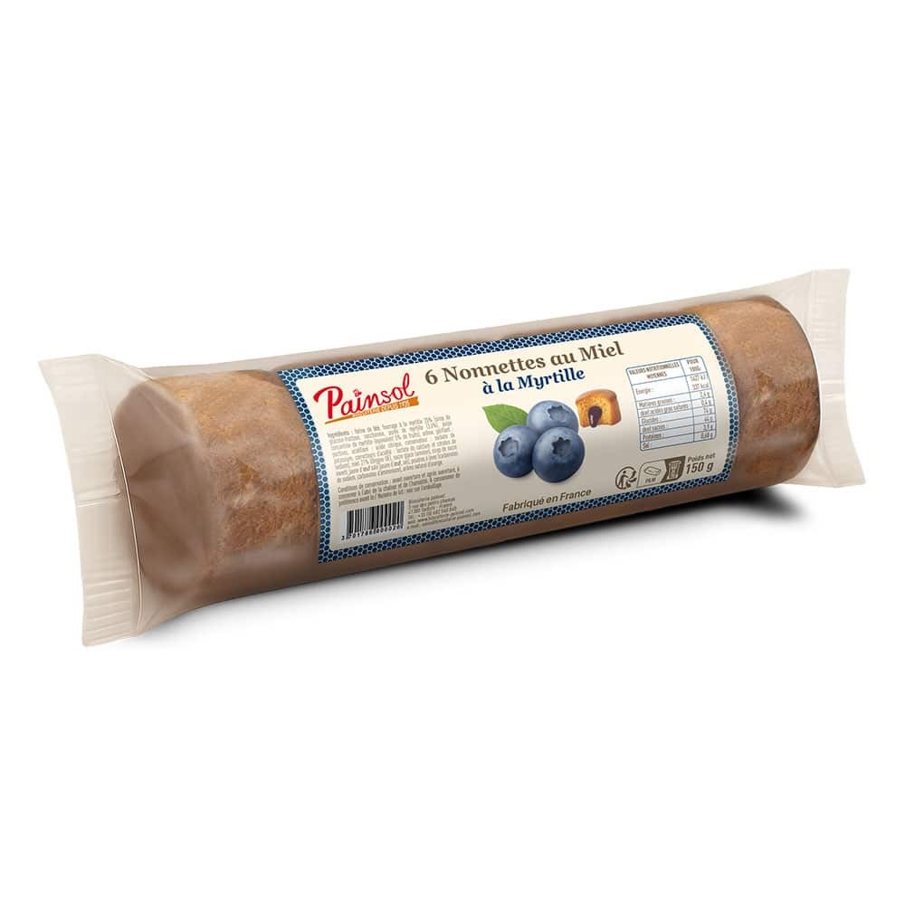 Nonnettes au miel fourrées myrtille – Rouleau de 6 – 150 g – PAINSOL