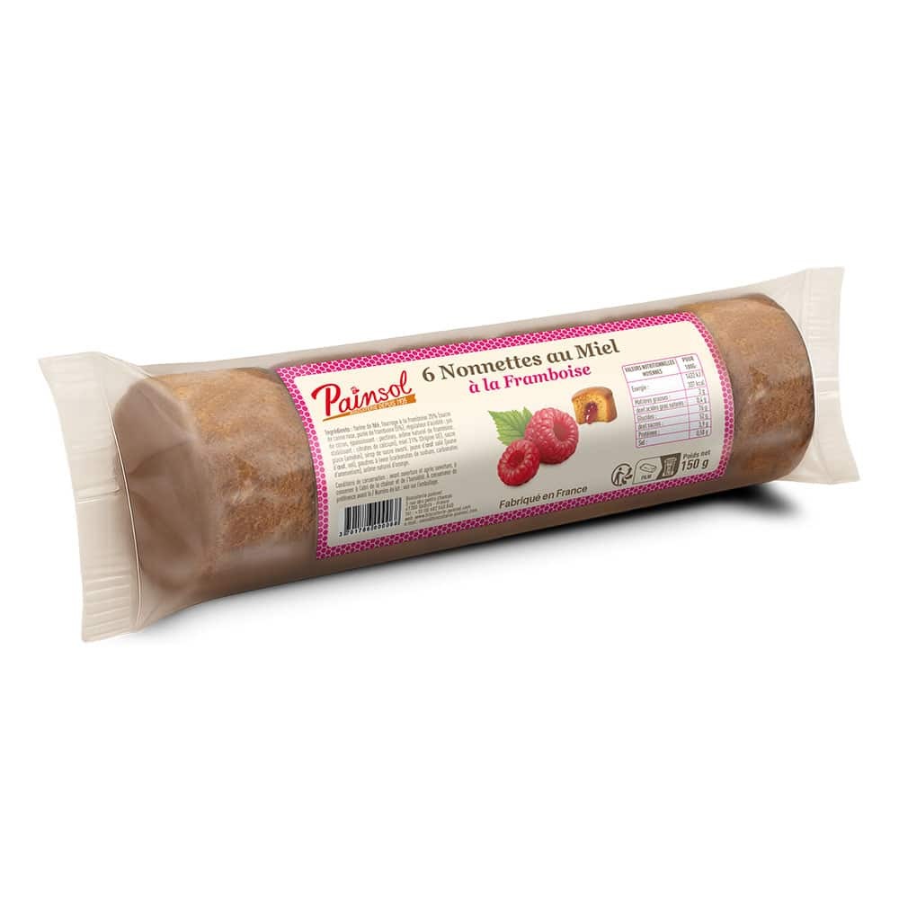 Nonnettes au miel fourrées framboise – Rouleau de 6 – 150 g – PAINSOL