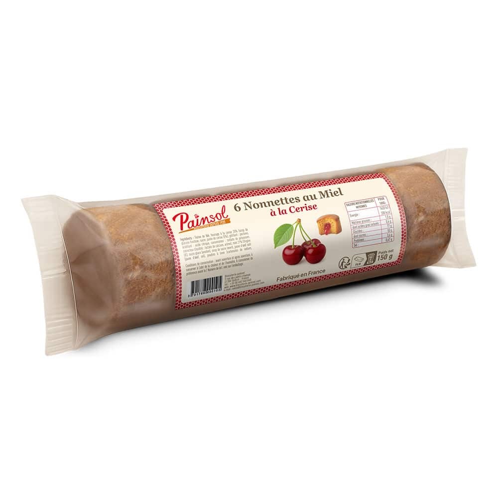 Nonnettes au miel fourrées cerise – Rouleau de 6 – 150 g – PAINSOL