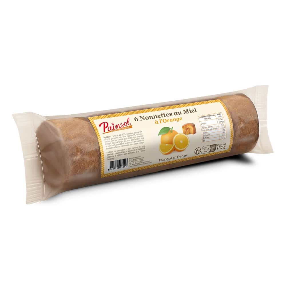 Nonnettes au miel fourrées orange – Rouleau de 6 – 150 g – PAINSOL