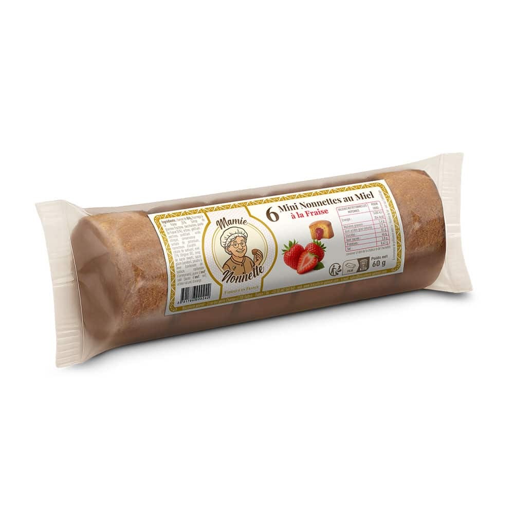 Mini nonnettes au miel fourrées fraise – Rouleau de 6 – 60 g – Mamie Nonnette