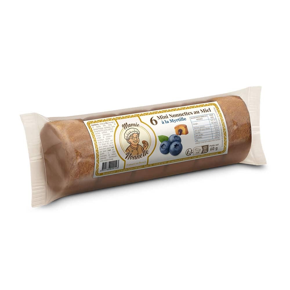 Mini nonnettes au miel fourrées myrtille – Rouleau de 6 – 60 g – Mamie Nonnette