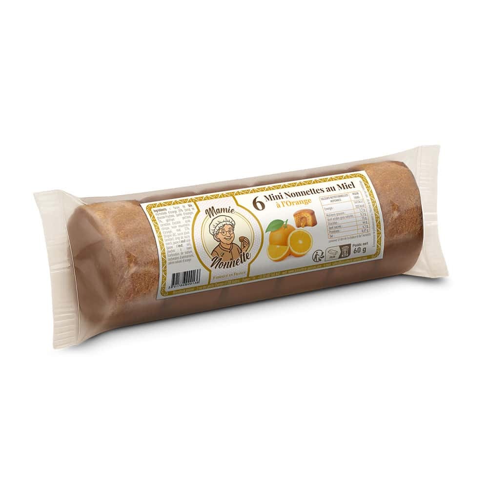 Mini nonnettes au miel fourrées orange – Rouleau de 6 – 60 g – Mamie Nonnette