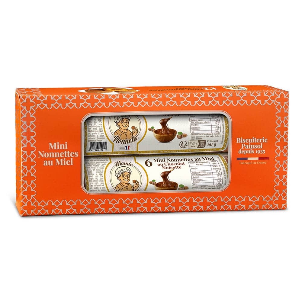 Lot de 2 rouleaux de mini nonnettes au miel fourrées chocolat – 12 pièces – 120 g – Mamie Nonnette