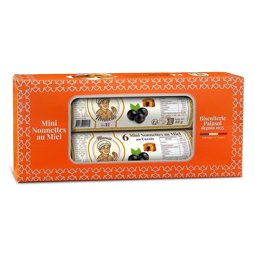 Lot de 2 rouleaux de mini nonnettes au miel fourrées cassis – 12 pièces – 120 g – Mamie Nonnette