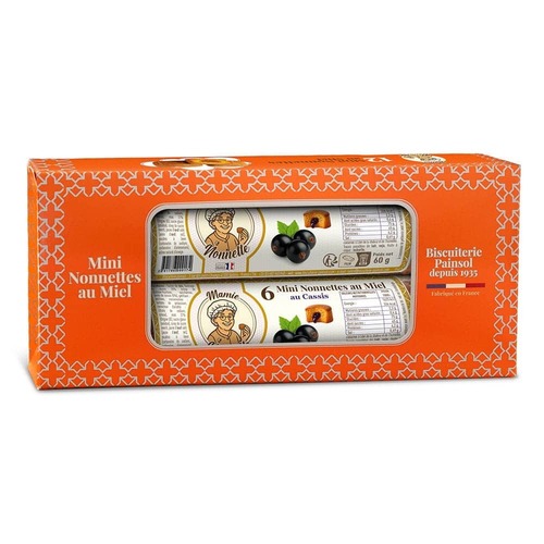 Lot de 2 rouleaux de mini nonnettes au miel fourrées cassis – 12 pièces – 120 g – Mamie Nonnette