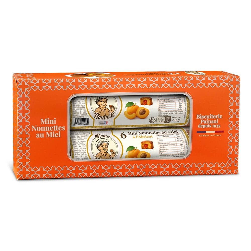 Lot de 2 rouleaux de mini nonnettes au miel fourrées abricot – 12 pièces – 120 g – Mamie Nonnette