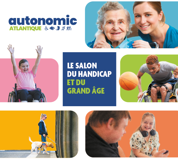 affiche du salon Autonomic le salon du handicap et du grand âge avec des photos de personnes avec différents types de handicap