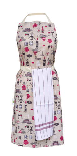 TABLIER EN COTON ENDUIT AVEC CORDON COULISSANT 3M + SERVIETTE 