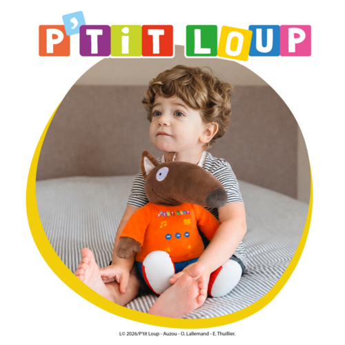 P’TIT LOUP – PELUCHE MUSICALE ET CONTEUSE D’HISTOIRES – 26 CM