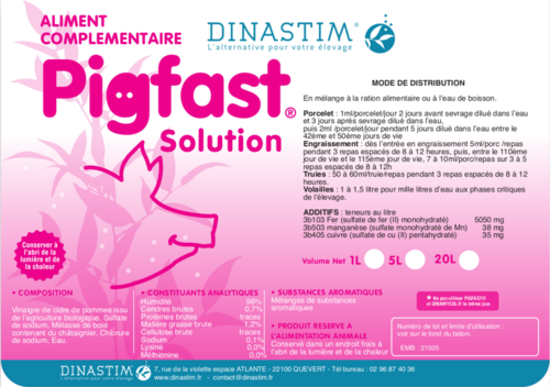 PIGFAST – Solution de rééquilibrage intestinal et gestion du comportement (poudre ou liquide)