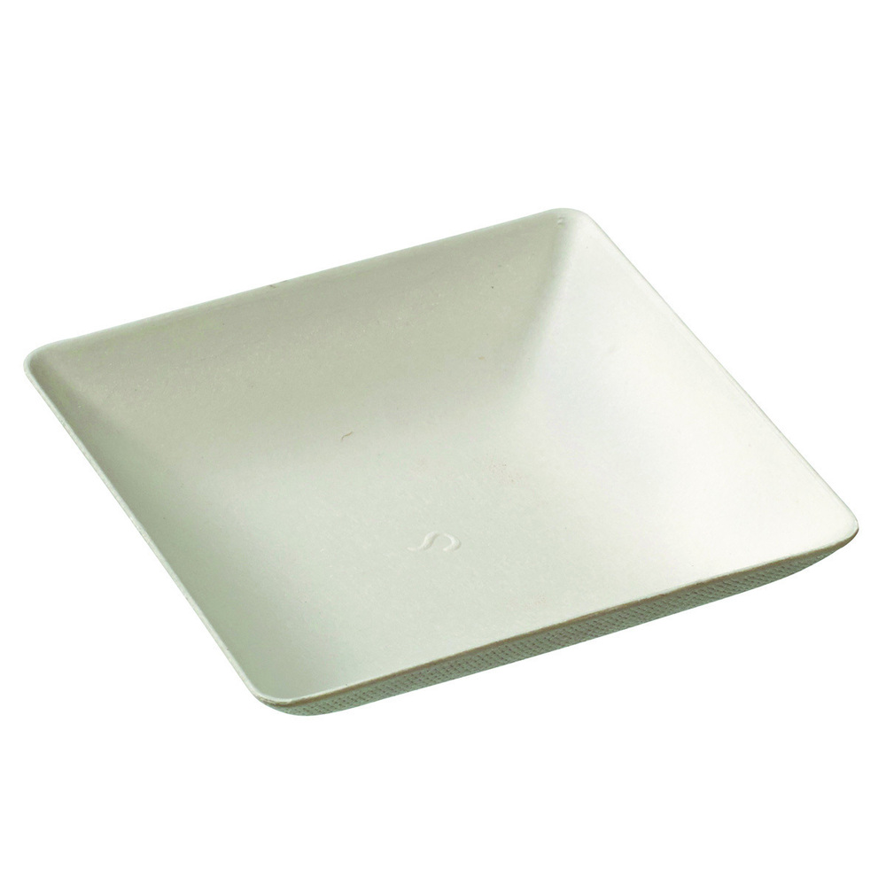 204539 - Assiette carrée mini bagasse 6,5x6,5 blanche Imagine en sachet de 50 SOLIA