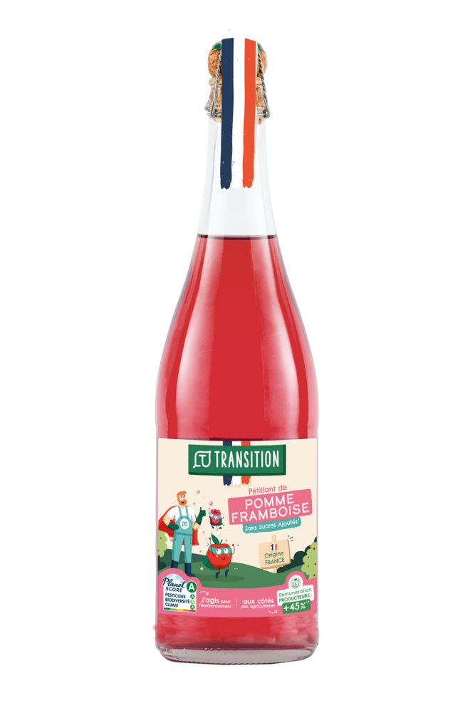 Jus de pomme framboise pétillant 75cl Transition