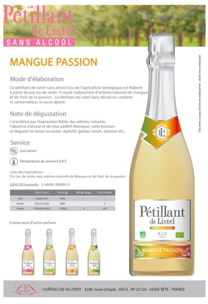 Pétillant 0° Listel bio mangue passion