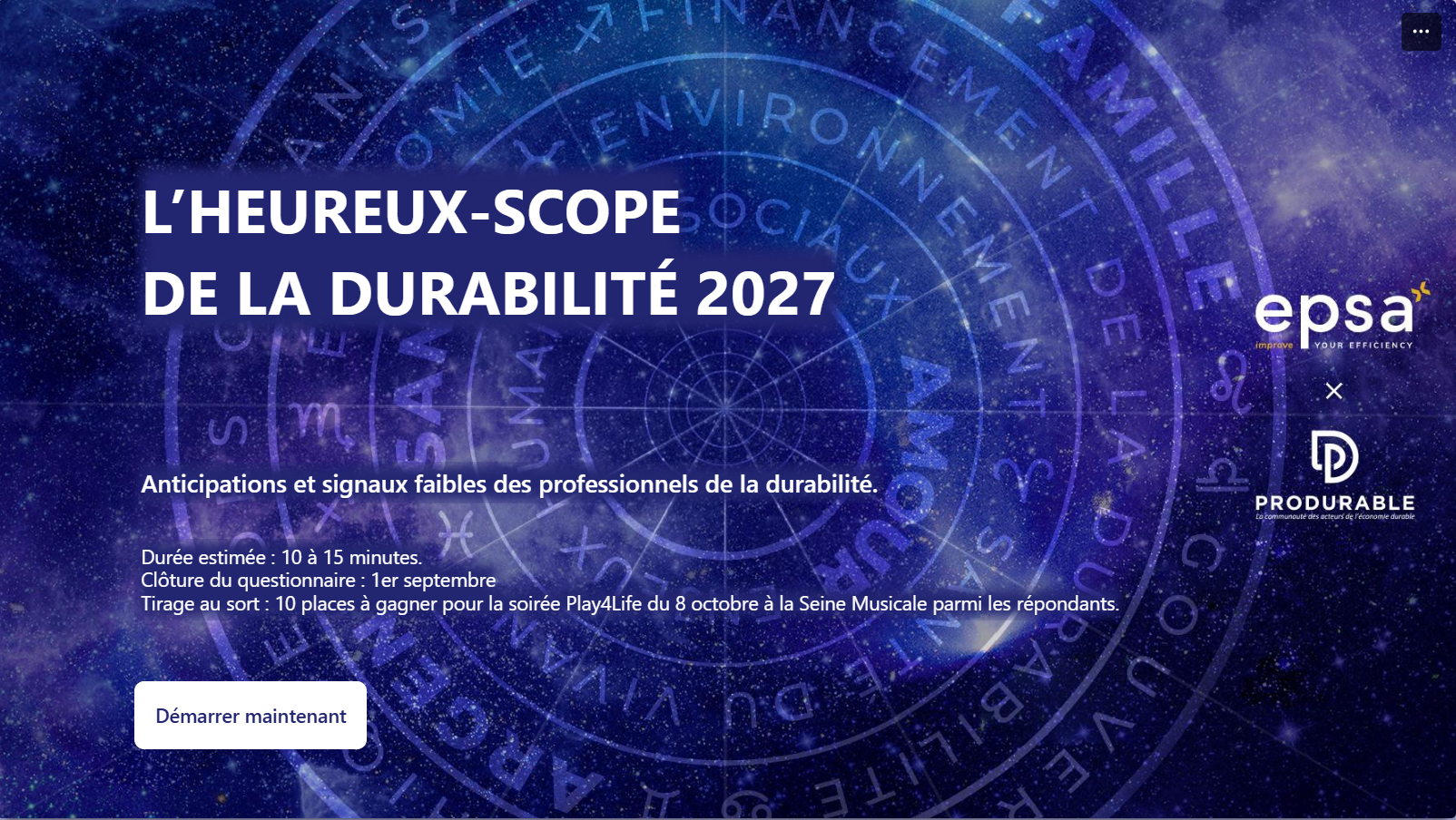 PRODURABLE et EPSA concocte un Heureux-scope de la durabilité. Résultats le 1er octobre 2026 !