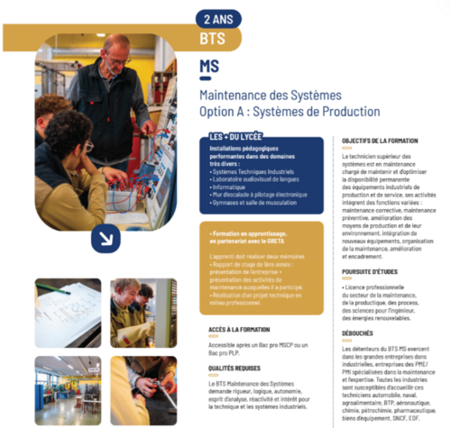 BTS Maintenance des Systèmes de Production