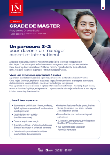 Brochure Programme Grande Ecole (PGE) post bac